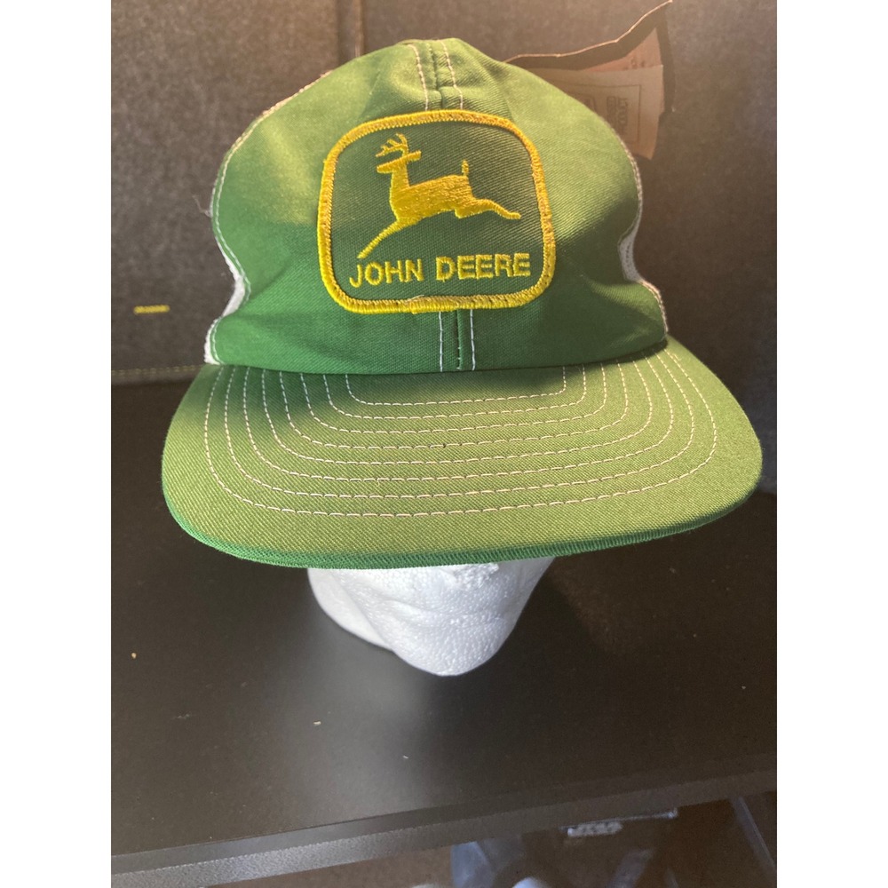 Vintage John Deere Trucker Hat‎ Green Yellow Patch White Mesh Back Adjustable